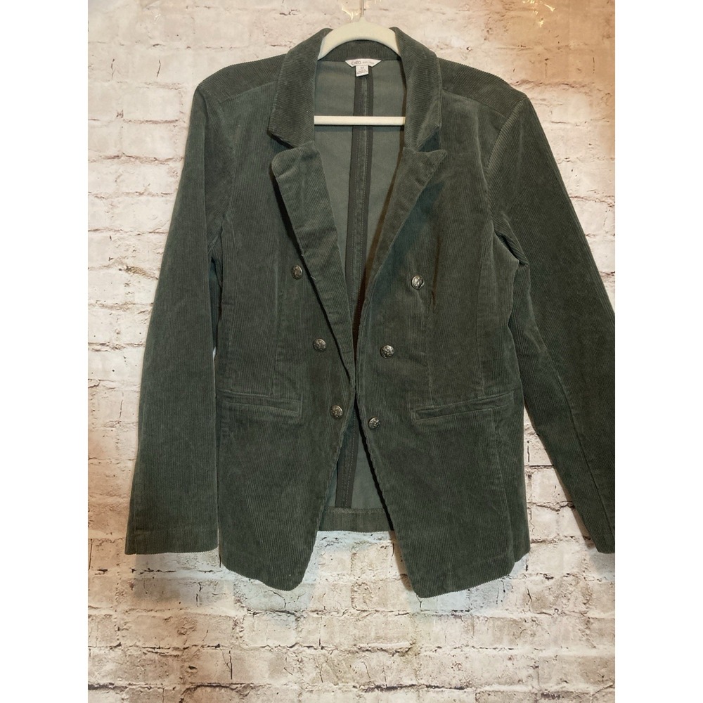 Cato Double Breasted Blazer‎ Medium In Olive Green Corduroy Open Front Earthy